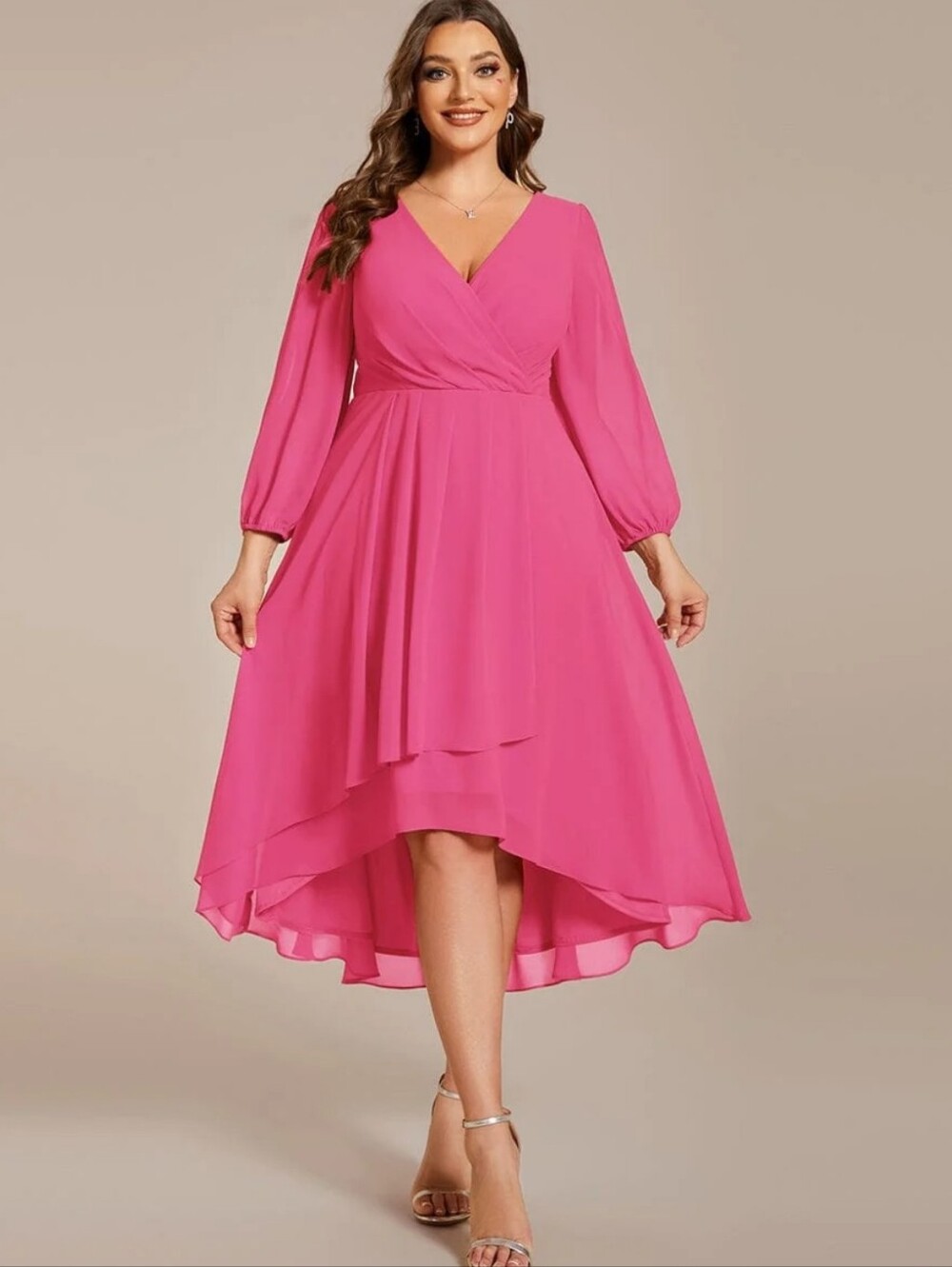 Ever Pretty Pleated Chiffon Long Sleeve Midi Dress New With Tags